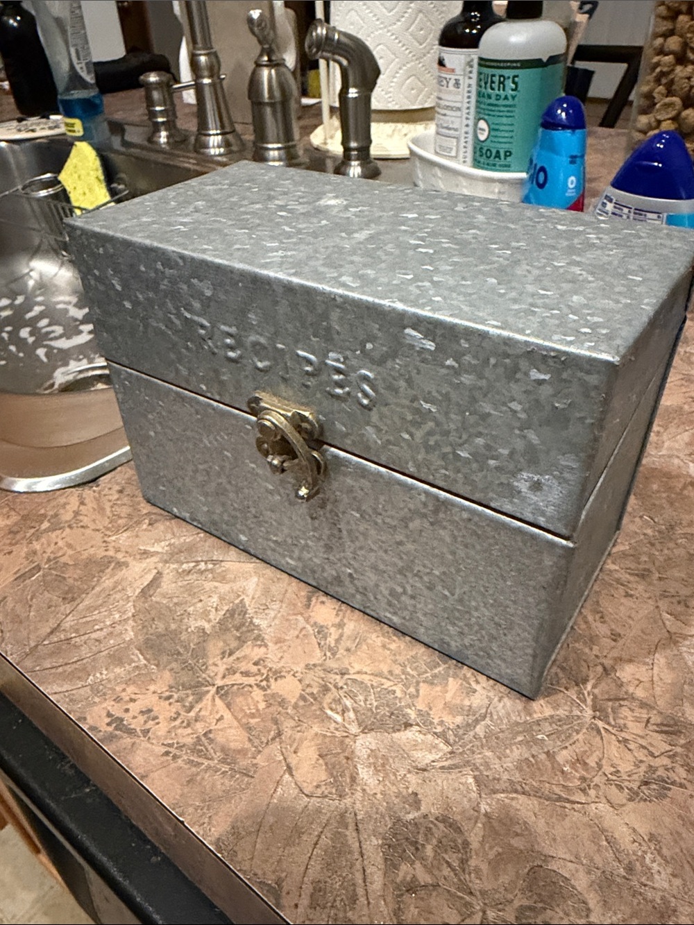 Hearth & Hand Galvanized Steel Recipe Box with Brass Latch